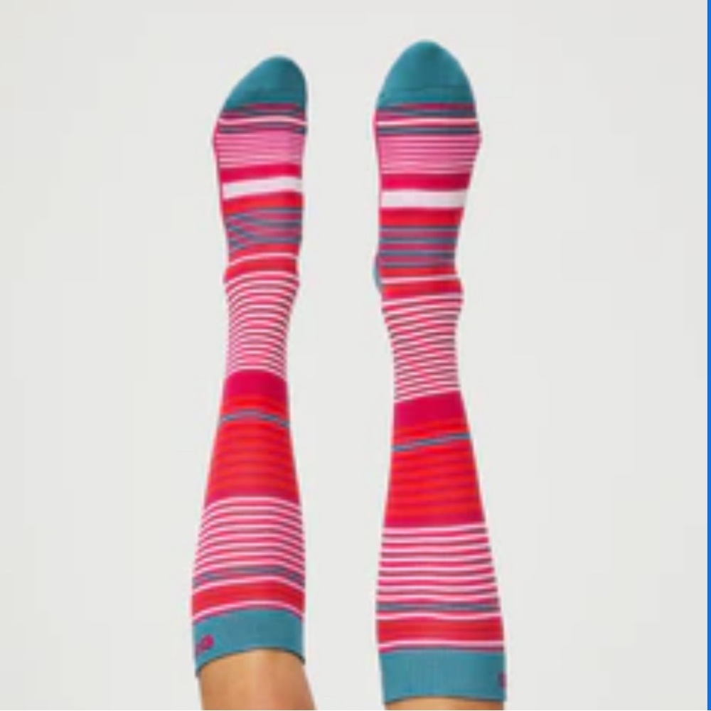 women's Shocking Pink Multi Stripe Compression Socks - L / Shocking Pink
